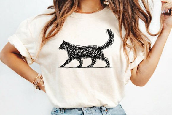 Abstract Walking Cat Sketch T-Shirt PNG