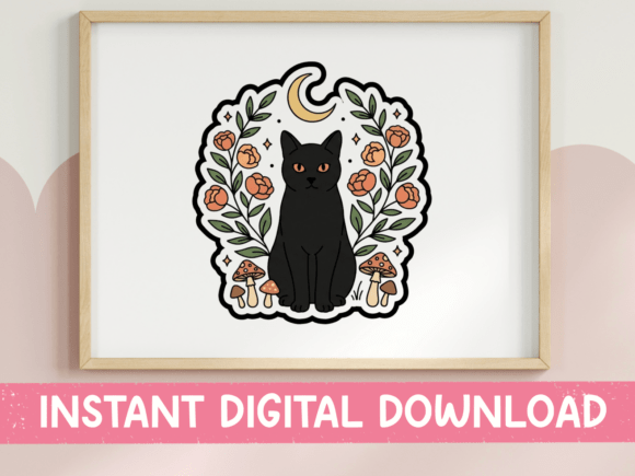 Black Cat Moon Roses Mushroom Wreath