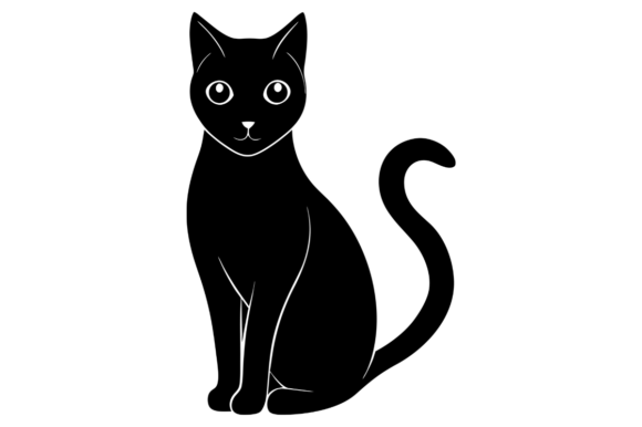 Black Cat Silhouette Sitting Front View