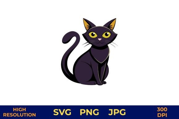 Black Cat with Glowing Eyes Vector Art