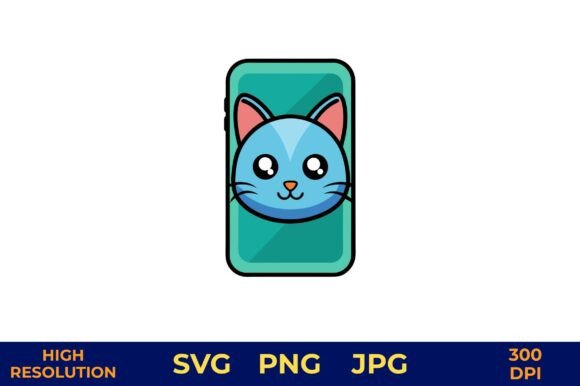 Blue Cat Face Vector on Teal Phone Case