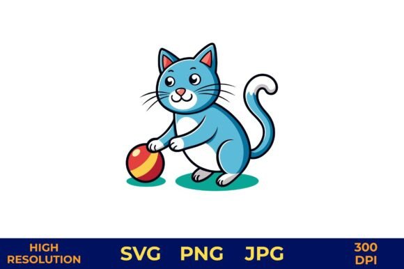 Blue Cat Playing with Toy Ball