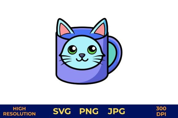 Cartoon Cat Mug Vector Illustration
