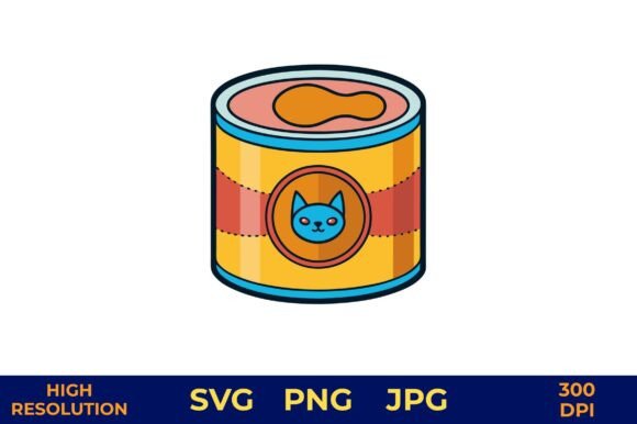Cartoon Cat on Bright Food Can Vector