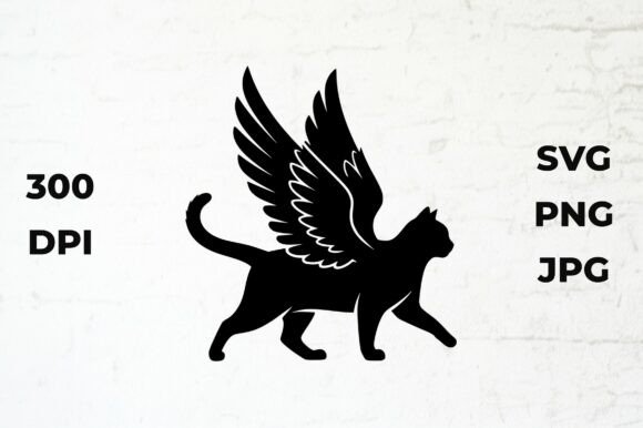 Cat Angel Wings Silhouette Vector Art