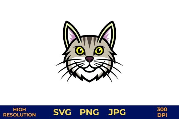 Cat Face with Whiskers and Yellow Eyes