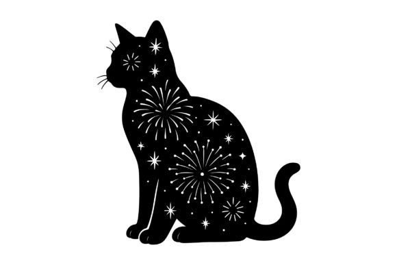 Cat Fireworks Silhouette Vector Clipart