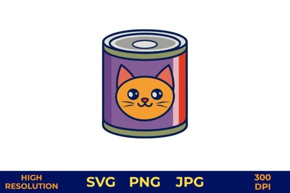 Cat Food Can with Cute Cat Vector Art
