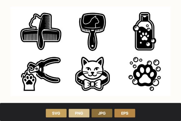 Cat Grooming and Care Icons