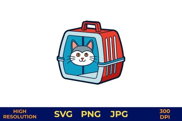 Cat in Pet Carrier Vector Illustration