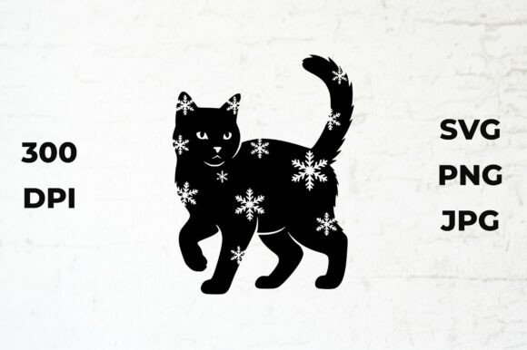 Cat Silhouette in Snowflakes Vector Art