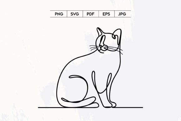 Cat Sitting Continuous Line Art Design