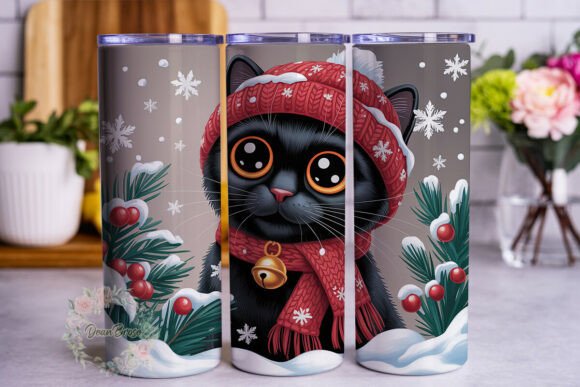 Cozy Black Cat Winter 20oz Tumbler Wrap