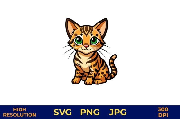 Cute Bengal Kitten Vector Illustration