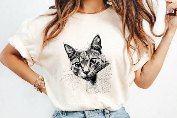 Cute Big Eye Cat Face T-Shirt Design