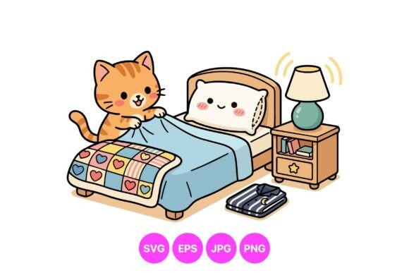 Cute Cat Bedroom Clipart