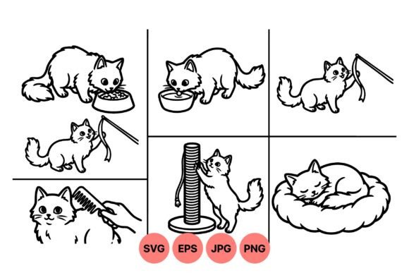 Cute Cat Care Clipart Set
