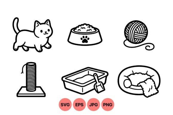 Cute Cat Care Line Icons