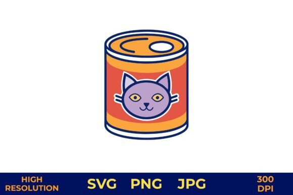 Cute Cat Face on Colorful Pet Food Can