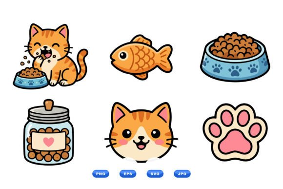 Cute Cat Feeding Clipart Pack