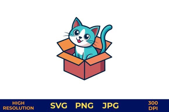 Cute Cat in Box Vector Illustration