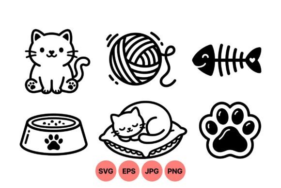 Cute Cat Line Art Clipart
