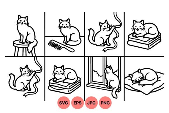 Cute Cat Line Art Collection