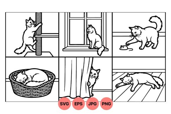 Cute Cat Silhouette Clipart Set