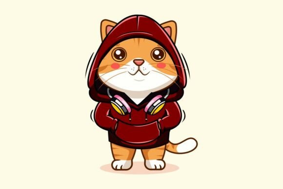 Cute Cat Wearing Hoodie and Headphone