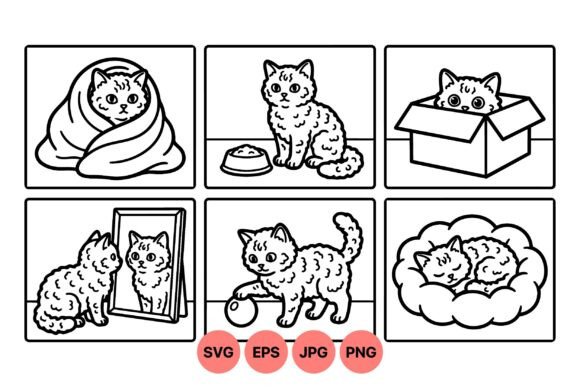 Cute Fluffy Kitten Line Art