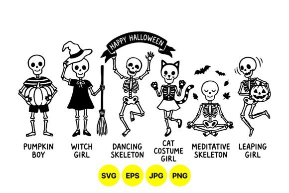 Cute Halloween Skeleton SVG Set