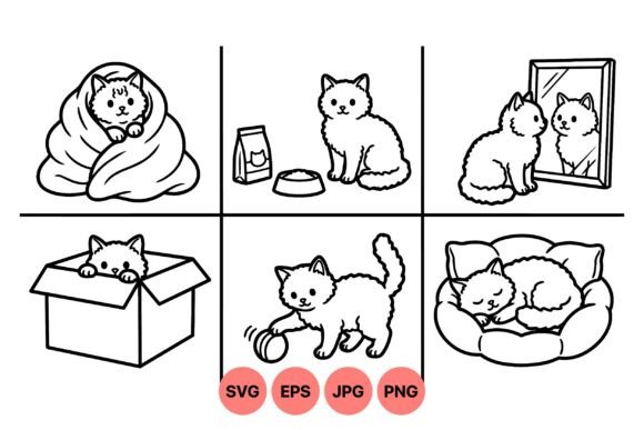 Cute Kitten Line Art Set