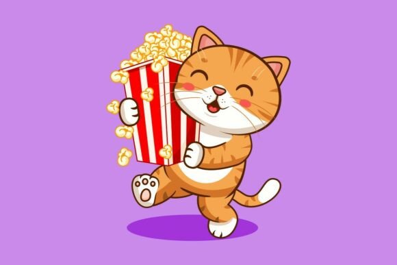 Cute Orange Cat Holding Popcorn Bucket