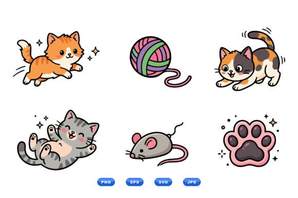 Cute Playful Kitten Clipart Set