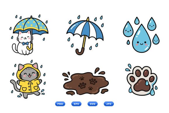 Cute Rainy Day Cat Clipart