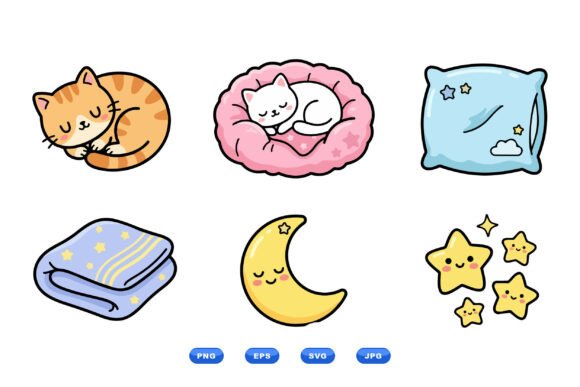 Cute Sleepy Cat Clipart Pack