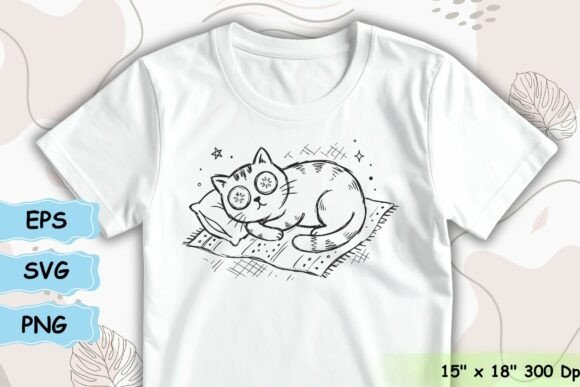 Cute Spa Cat Line Art T-shirt Design