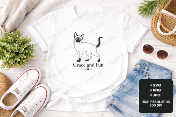 Grace and Fun Cat Line Art TShirt Design