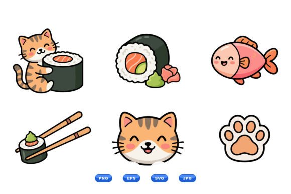 Kawaii Sushi Cat Clipart