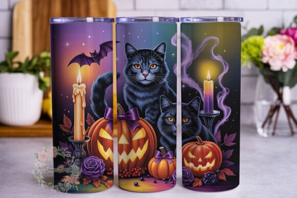Magical Black Cat Halloween Tumbler Wrap