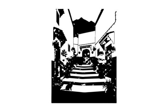 Mediterranean Staircase with Cat, Vector