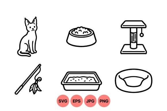 Minimal Cat Accessories Clipart