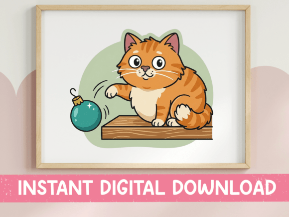 Orange Tabby Cat Pushing Ornament