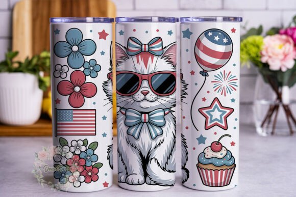 Patriotic Fluffy Cat 20oz Tumbler Wrap