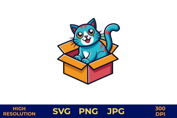 Playful Cartoon Cat in a Box