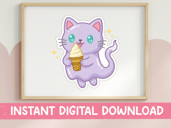 Purple Ghost Cat with Ice Cream