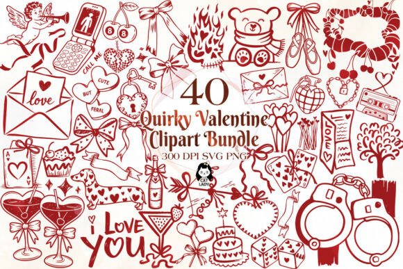 Quirky Valentine Clipart Bundle SVG PNG