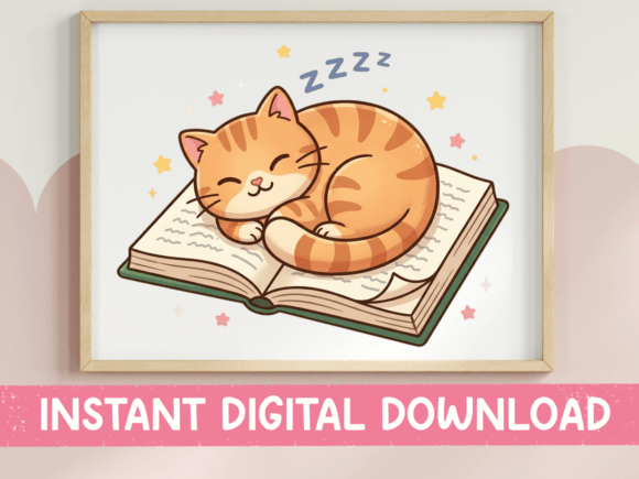 Sleepy Cat Open Book Reading Nap