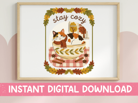 Stay Cozy Fall Cat in Bowl Art