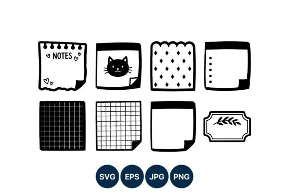 Sticky Notes Cat Hearts Grid Doodle